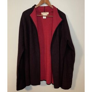 Vintage Norm Thompson 100% Wool‎ Black Red Open Cardigan